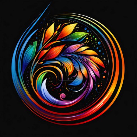 Dynamic Circular Logo Designs: Bold and Colorful Illustrations on Black Background