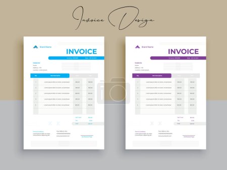 Invoice Design. Business invoice form template. Invoicing quotes, money bills or pricelist and payment agreement design templates. Tax form, bill graphic or payment receipt.