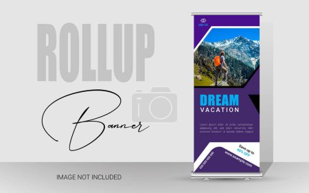 Illustration for Professional Travel Agency roll-up banner, stand billboard, or corporate roll-up banner template, advertisement, pull-up, and promotional ads. Business Roll-Up Set. Standee Design. Banner Template. - Royalty Free Image