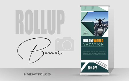 Professional Travel Agency roll-up banner, stand billboard, or corporate roll-up banner template, advertisement, pull-up, and promotional ads. Business Roll-Up Set. Standee Design. Banner Template.