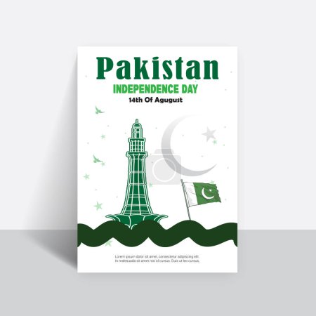 Illustration for Happy 14th August Pakistani Independence Day Flyer Template Design - Royalty Free Image