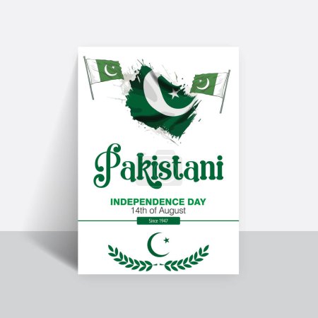 Illustration for Happy 14th August Pakistani Independence Day Flyer Template Design - Royalty Free Image