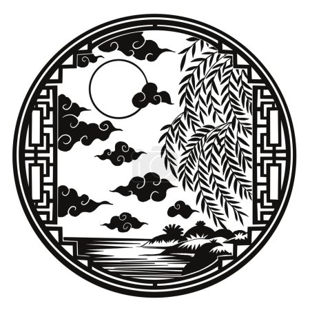 Chinese oriental papercut illustration ornament