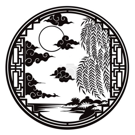 Papel oriental chino ilustración ornamento