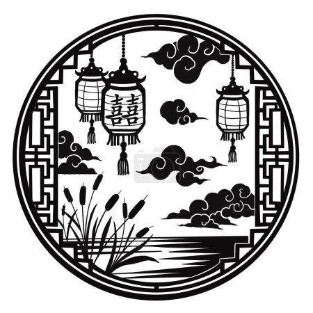 Chinese oriental papercut illustration ornament