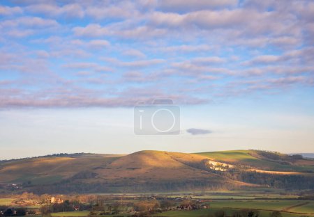 Photo for Beautiful early morning views of the south downs and mount caburn from Beddingham hill East Sussex south east England - Royalty Free Image