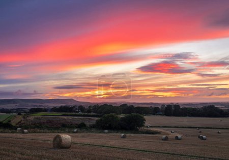Téléchargez les photos : Dramatique récolte d'août après le coucher du soleil de Wilmington Hill sur les plaines sud dans l'est du Sussex sud-est de l'Angleterre Royaume-Uni - en image libre de droit