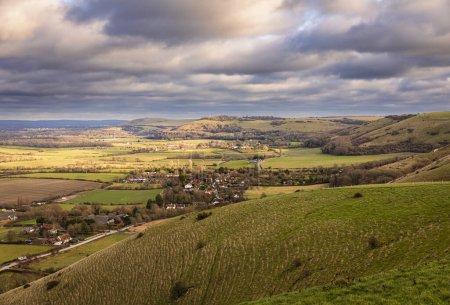 Photo for Fine views east from the Fulking escarpment on the south downs West Sussex south east England UK - Royalty Free Image