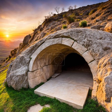 Photo for Empty tomb of Jesus Christ at sunrise resurrection - Royalty Free Image