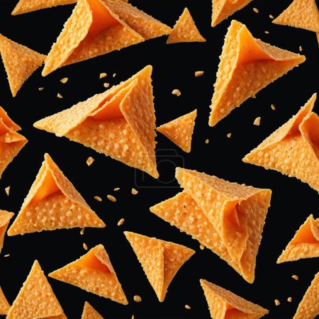 Flying crunchy fresh doritos on the dark background.