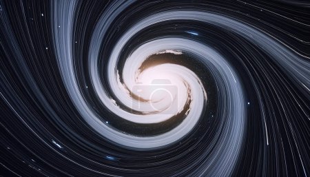 A mesmerizing swirl of a galaxy with a black hole at its center amidst stars.