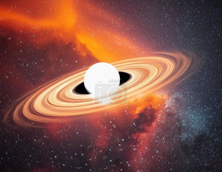 Foto de Una ilustración llamativa de un agujero negro con disco de acreción girando contra un vibrante - Imagen libre de derechos