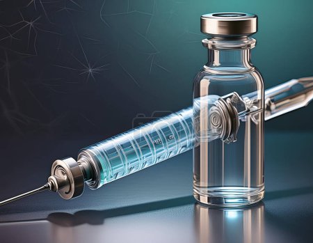 Une seringue médicale transparente à côté d'un flacon de vaccin en verre symbolisant les soins de santé