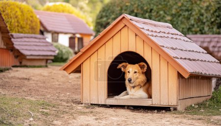 Photo for Capturing the plight of a lonely stray dog in a dog house to raise awareness for animal welf - Royalty Free Image