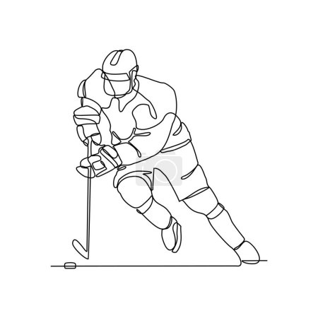 Téléchargez les photos : Un dessin linéaire continu de personnes jouant au hockey sur glace sur l'illustration vectorielle de terrain. illustration de conception de hockey sur glace concept vectoriel de style linéaire simple. Illustration de conception Hockey sur glace - en image libre de droit