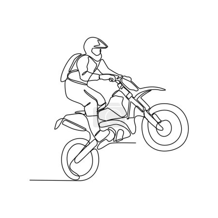 Illustration for One continuous line drawing of the a person riding a motorcycle on a white background - Royalty Free Image