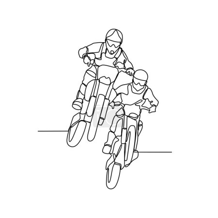 Téléchargez les illustrations : Un dessin en ligne continu des hommes à moto - en licence libre de droit