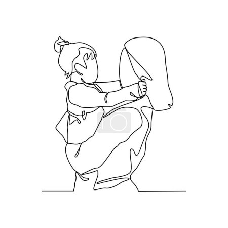Téléchargez les illustrations : One continuous line drawing of  a mother holding baby girl - en licence libre de droit