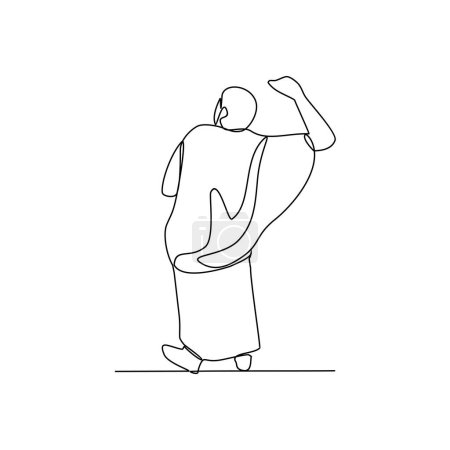 Téléchargez les photos : Un dessin continu des personnes qui prient pendant le mois du Hadj. Les gens qui utilisent ihram pour hajj prient activité dans le concept de conception de style linéaire simple. Illustration vectorielle de conception de jour du hajj islamique. - en image libre de droit