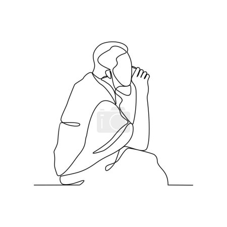 Illustration for One continuous line drawing of people doing praying during Hajj month. People using ihram for hajj pray activity in simple linear style design concept. Islamic hajj day design vector illustration. - Royalty Free Image