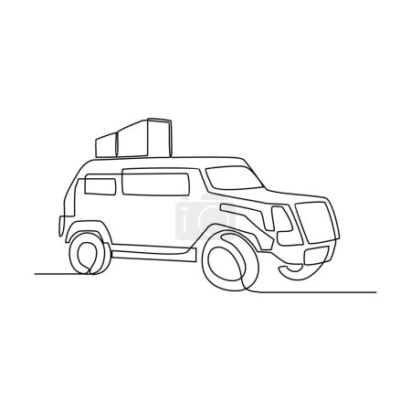 Illustration for One continuous line drawing of Military vehicle vector illustration. Military transportation design in simple linear style concept. Non coloring military vehicle design concept vector illustration. - Royalty Free Image