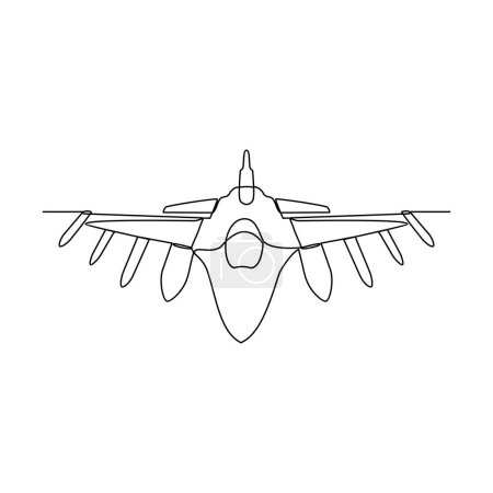 Illustration for One continuous line drawing of airplane army vehicle vector illustration. Military Air transportation design in simple linear style concept. Non coloring vehicle design concept vector illustration - Royalty Free Image
