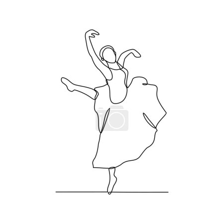 Ilustración de Un dibujo de línea continua de Ballerina vector ilustración. La danza del ballet es una forma de danza clásica que se originó en la Italia renacentista. Diseño de concepto de bailarina en estilo de línea continua simple. - Imagen libre de derechos