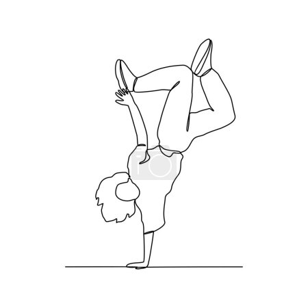 Illustration for One continuous line drawing of a breakdancing people vector design illustration. Breakdancing consists of four main elements : Toprock, Downrock, Power moves and Freezes. Breakdancing design concept. - Royalty Free Image