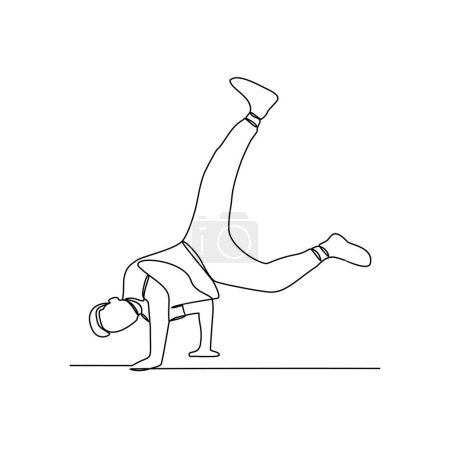 Ilustración de Un dibujo de línea continua de una ilustración de diseño de vectores de personas breakdance. Breakdance consta de cuatro elementos principales: Toprock, Downrock, Power se mueve y Freezes. Concepto de diseño Breakdance. - Imagen libre de derechos