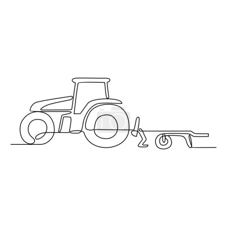 Ilustración de Dibujo de línea continua de ilustración vectorial de vehículos agrícolas con fondo blanco. Cultivo de equipos para preparar el suelo, sembrar, regar, desmalezar y recolectar los cultivos maduros. - Imagen libre de derechos