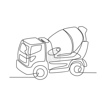 Illustration for One continuous line drawing of Concrete mixer truck in the site project . Construction Project design concept with simple linear style. Construction Project vector design illustration concept. - Royalty Free Image