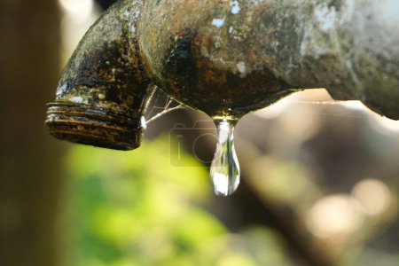 Agua limpia que cae de un grifo natural