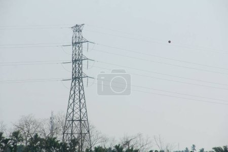 Photo for Telecommunication tower on blue sky background - Royalty Free Image