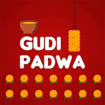 Téléchargez les photos : Happy Gudi Padwa fond illustratrion. Illustration de bannière web du festival Gudi padwa. Gudi padwa est des vacances en Inde - en image libre de droit