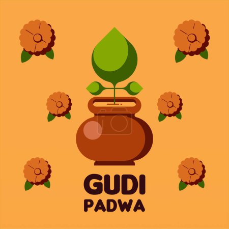 Téléchargez les photos : Happy Gudi Padwa fond illustratrion. Illustration de bannière web du festival Gudi padwa. Gudi padwa est des vacances en Inde - en image libre de droit