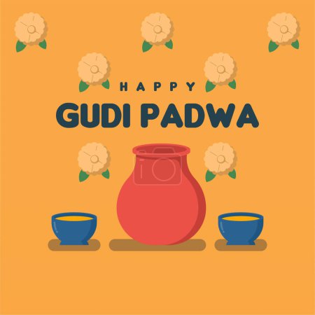 Foto de Ilustración de fondo gudi padwa feliz. Ilustración de banner web del festival Gudi padwa. Gudi padwa es vacaciones en la India - Imagen libre de derechos