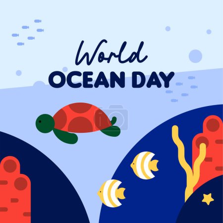 Téléchargez les photos : Journée mondiale de l'océan fond. Journée des océans du monde plat instagram posts.Flyer modèle pour la célébration de la journée mondiale des océans - en image libre de droit