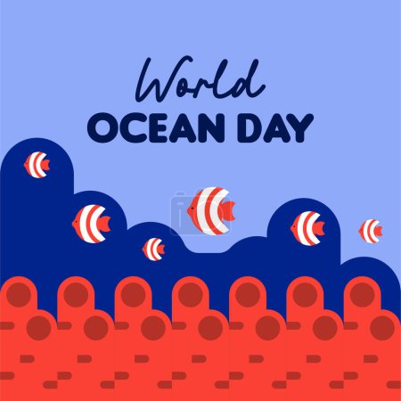 Journée mondiale de l'océan fond. Journée des océans du monde plat instagram posts.Flyer modèle pour la célébration de la journée mondiale des océans