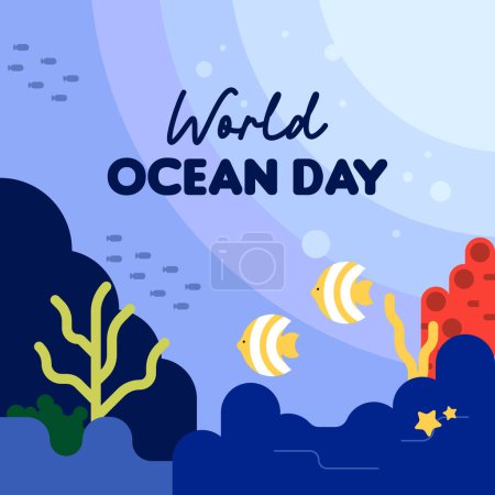 Photo for World ocean day background. Flat world oceans day instagram posts.Flyer template for world oceans day celebration - Royalty Free Image