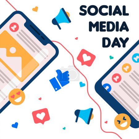 Flat social media day banner template. Flat instagram posts collection for social media day celebration