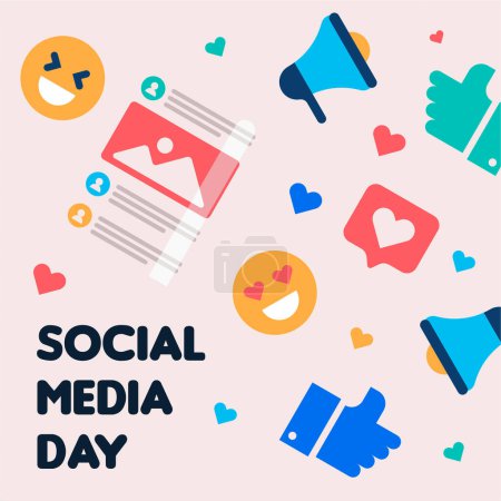 Flat social media day banner template. Flat instagram posts collection for social media day celebration