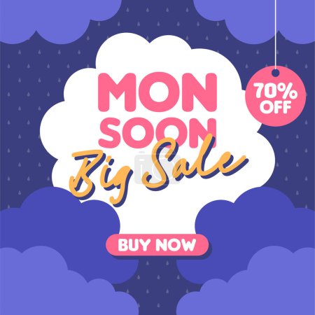 Photo for Flat illustration for monsoon season sale. Monsoon season sale banner template with umbrellas - Royalty Free Image