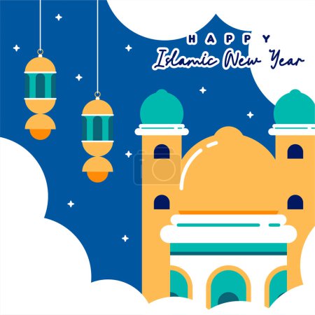 Téléchargez les photos : Nouvel an islamique illustration arrière-plan. Collection de cartes de vœux plates pour la célébration du Nouvel An islamique - en image libre de droit