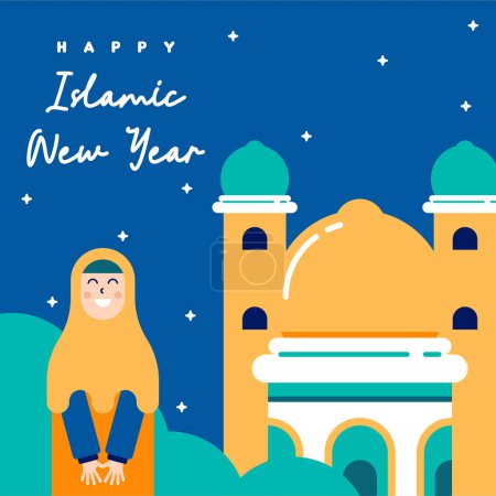 Islamic new year illustration background. Flat greeting cards collection for islamic new year celebration