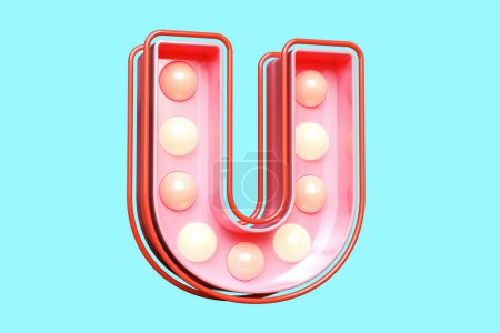 Photo for Pink lighting 3D letter U. Retro style lettering design with bulb lights. High quality 3D rendering. - Royalty Free Image