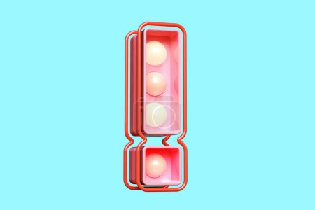 Téléchargez les photos : Lightbox avec ampoules en forme de point d'exclamation en rose. rendu 3D de haute qualité - en image libre de droit