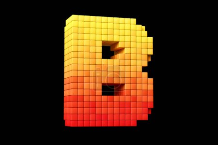 Téléchargez les photos : Polices 16 bits pixel art lettre B en jaune et orange. rendu 3D haute définition. - en image libre de droit