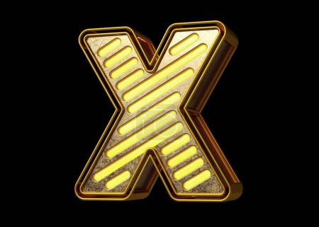 Photo for Gold shining neon font letter X. Nice typeface for designing titles, ad headers and eye-catching texts. High quality 3D rendering. - Royalty Free Image