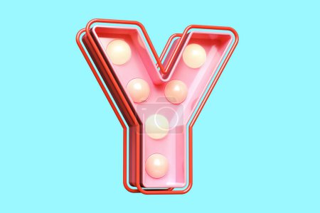 Photo for Pink lighting 3D letter Y. Attractive bright bulb font. High quality 3D rendering. - Royalty Free Image