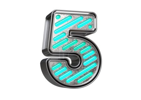 Photo for Modern silver and teal font digit number 5. Flashing lettering for the creation of titles, ad headers and eye-catching texts. High quality 3D rendering. - Royalty Free Image